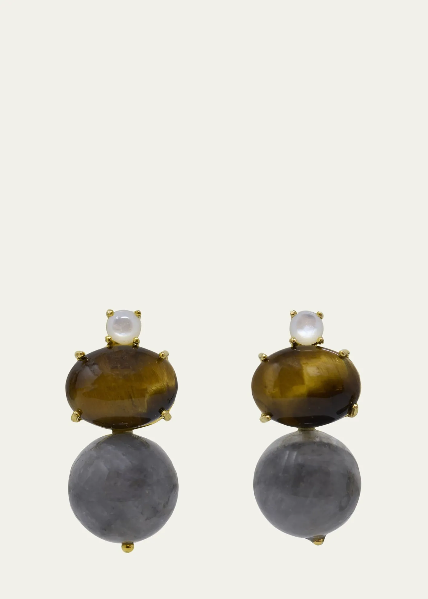 Grazia And Marica VozzaLabradorite, Tiger's Eye and Mother-of-Pearl Stacked Earrings