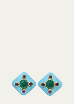Grazia And Marica VozzaRhombus Resin Earrings with Malachite and Amethyst
