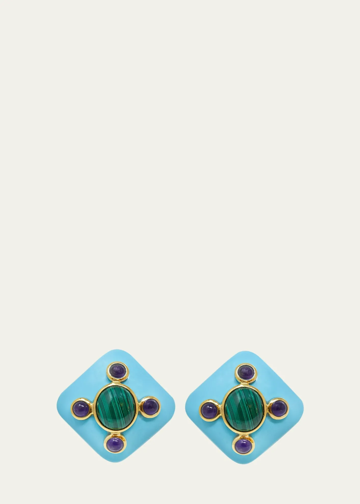 Grazia And Marica VozzaRhombus Resin Earrings with Malachite and Amethyst