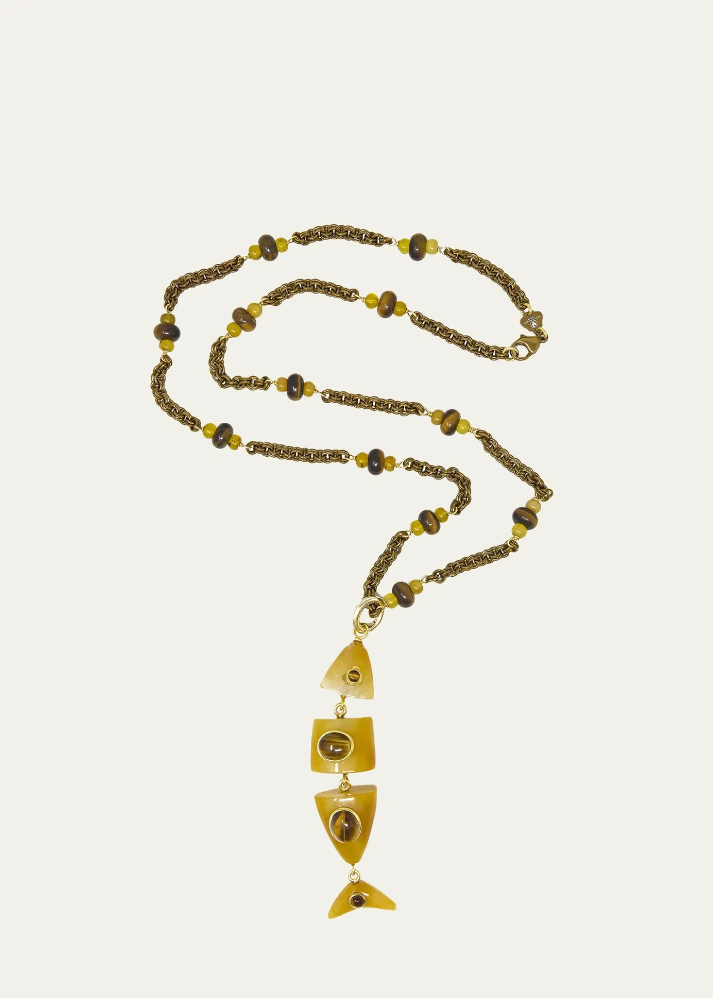 Grazia And Marica VozzaYellow Chalcedony and Tiger's Eye Fish Pendant Necklace