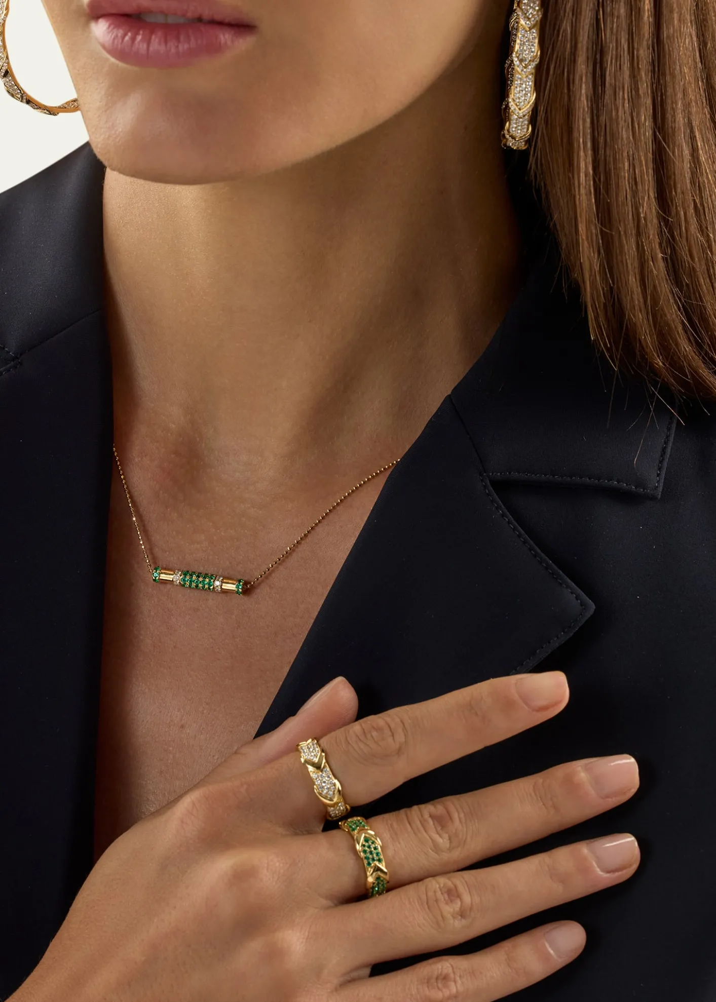 Graziela Gems18K Emerald and Diamond Cavaletti Necklace