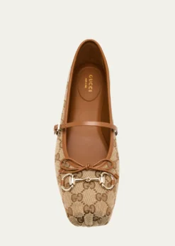 GucciGG Canvas Horsebit Ballerina Flats
