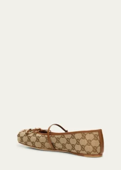 GucciGG Canvas Horsebit Ballerina Flats