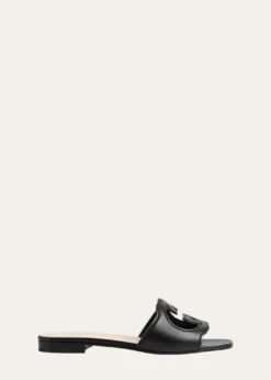 GucciLeather Logo Cutout Flat Sandals