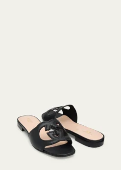GucciLeather Logo Cutout Flat Sandals