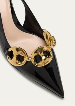 GucciMarina Patent Chain Slingback Pumps