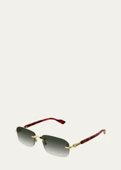 GucciMen's GG1221SM Rimless Metal Rectangle Sunglasses