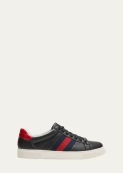 GucciMen's Ace Leather Web Low-Top Sneakers