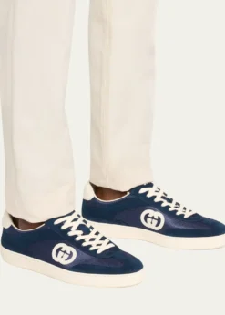 GucciMen's G75 Canvas and Suede T-Toe Low-Top Sneakers