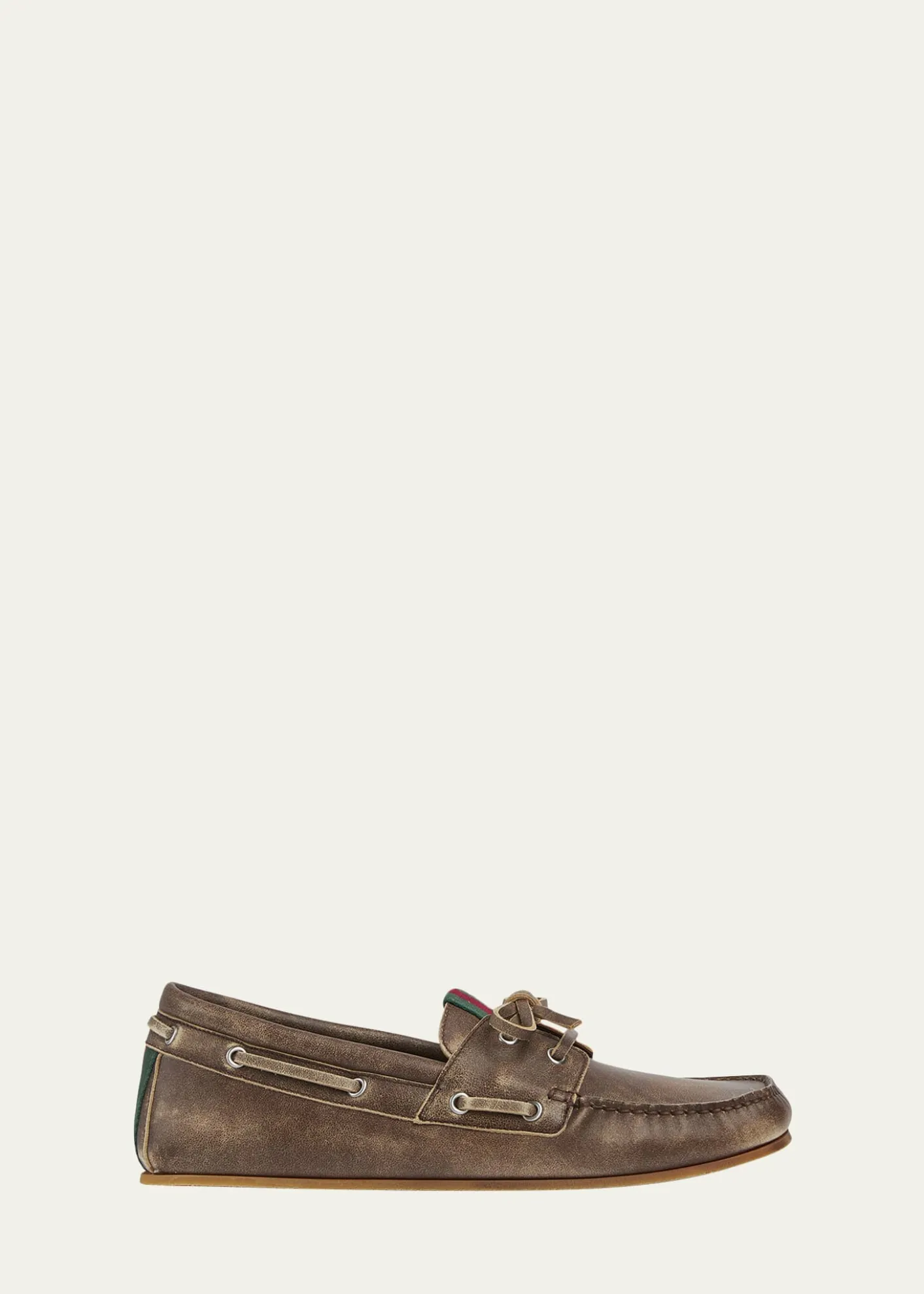 GucciMen's Web Washed-Effect Leather Boat Shoes