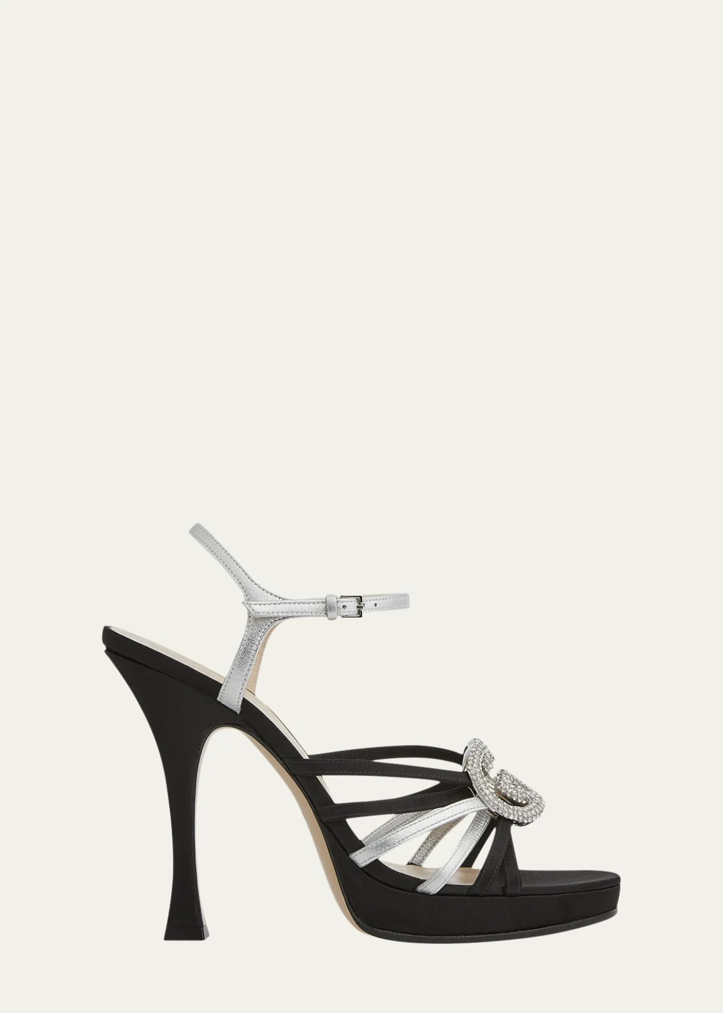 Gucci105mm Crystal Interlocking G Mixed Leather Platform Sandals