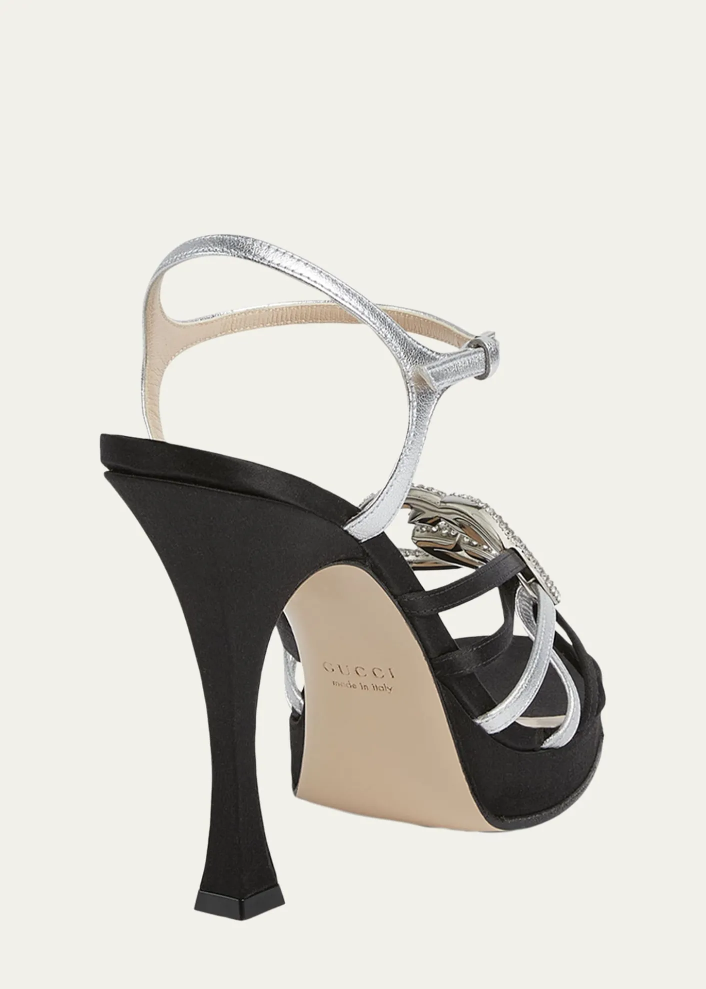 Gucci105mm Crystal Interlocking G Mixed Leather Platform Sandals