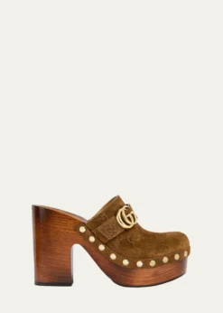 Gucci70mm Double G Suede Platform Clogs