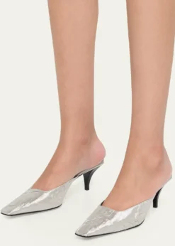 Gucci55mm Textured Metallic Silk Mule Pumps