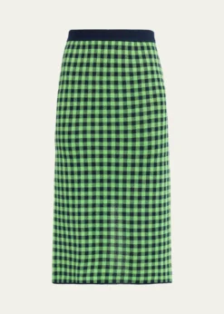 Guest in ResidenceGingham Silk-Linen Midi Skirt