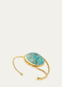 Haute VictoirePersian Dome Turquoise Cabochon Hand-Twisted Gold Cuff Bracelet