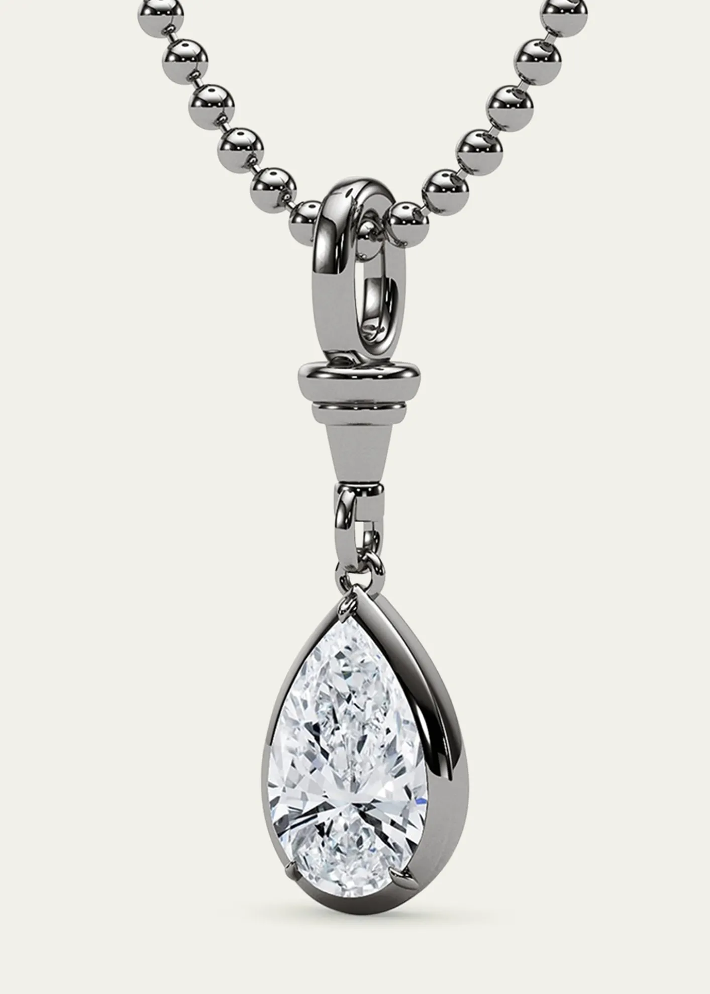 HauteCarat18K Ball and Chain Pear Shape Lab Grown Diamond Pendant Necklace, 2.0tcw