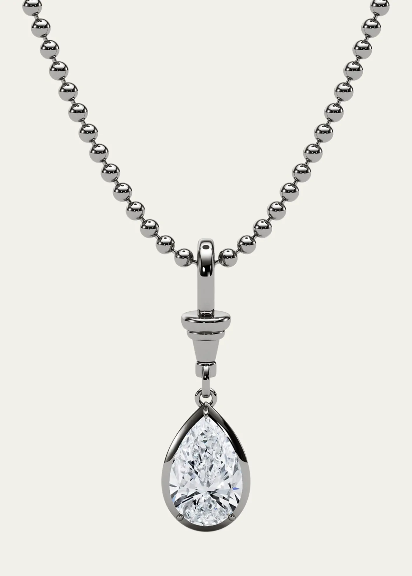 HauteCarat18K Ball and Chain Pear Shape Lab Grown Diamond Pendant Necklace, 3.0tcw