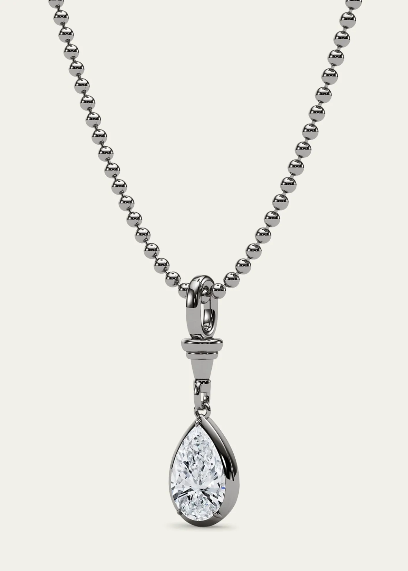 HauteCarat18K Ball and Chain Pear Shape Lab Grown Diamond Pendant Necklace, 3.0tcw
