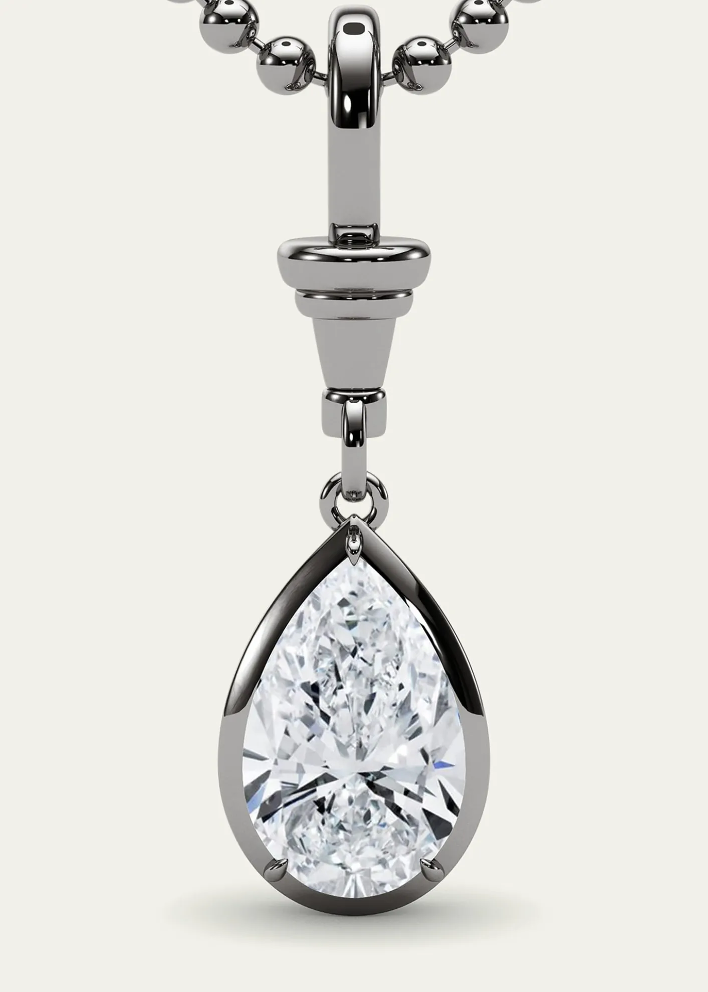 HauteCarat18K Ball and Chain Pear Shape Lab Grown Diamond Pendant Necklace, 3.0tcw