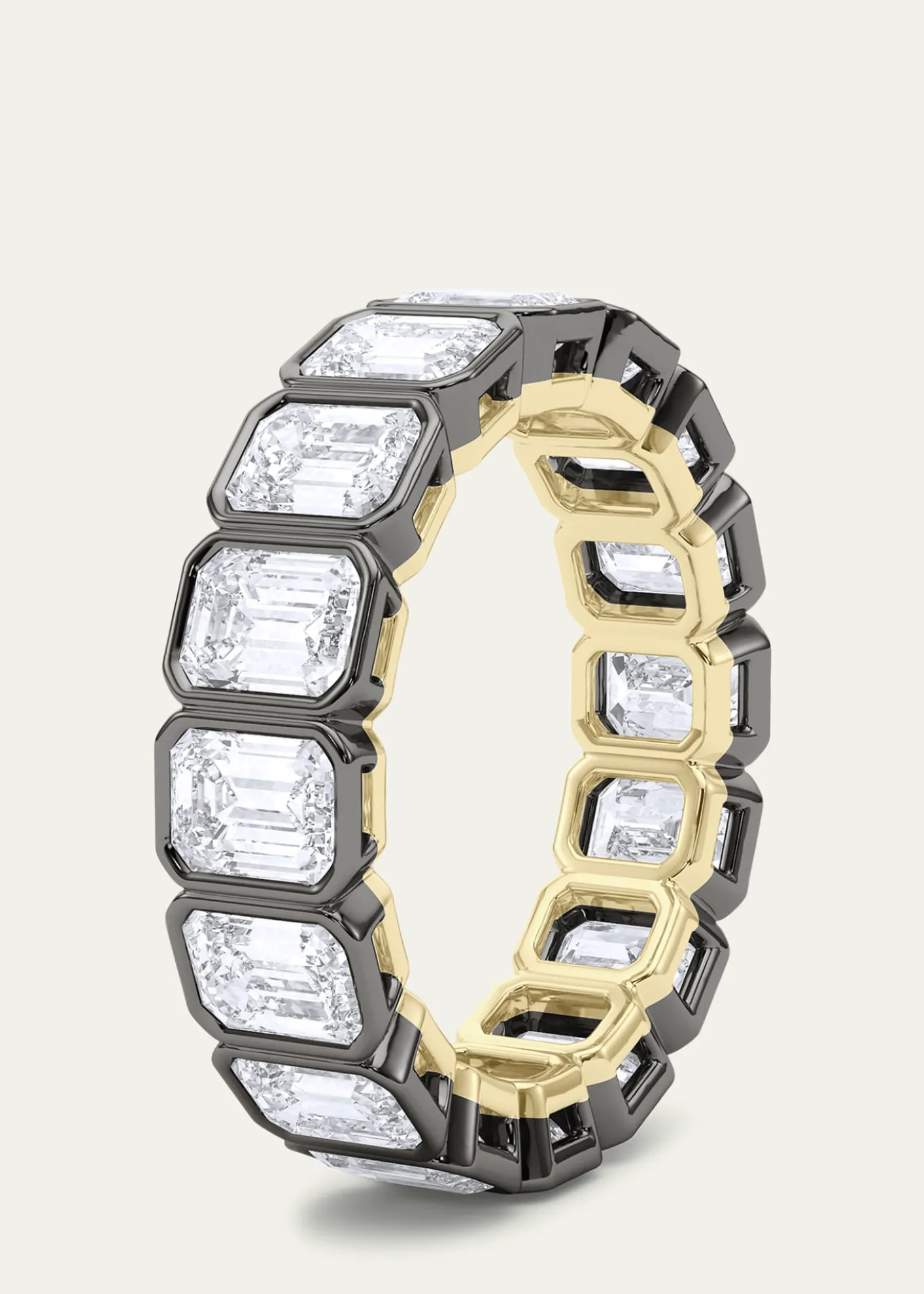 HauteCarat18K Emerald Cut Bezel Lab Grown Diamond Eternity Band, 9.0tcw