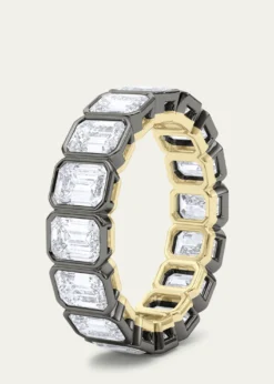HauteCarat18K Emerald Cut Bezel Lab Grown Diamond Eternity Band, 6.6tcw