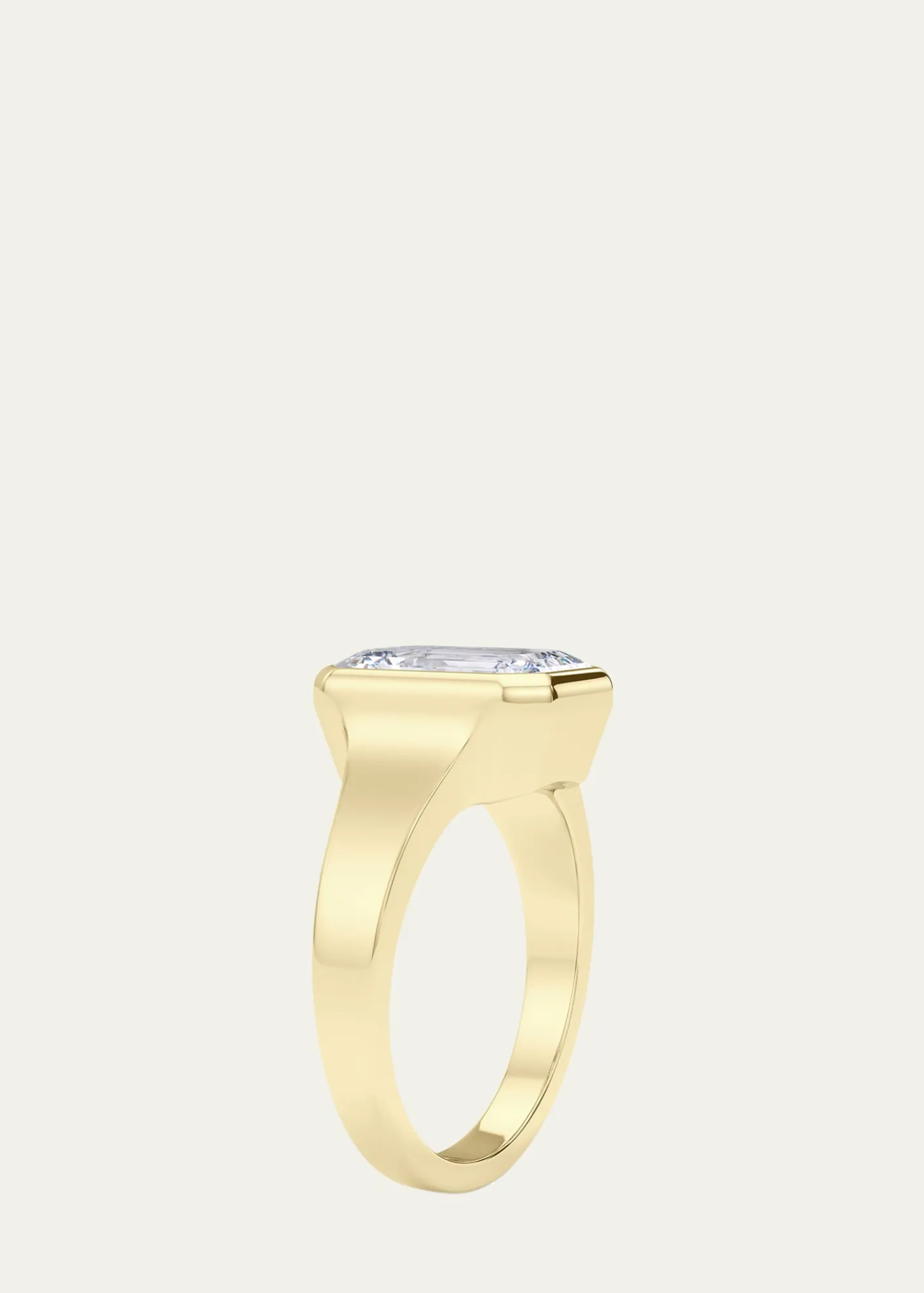 HauteCarat18K Emerald Cut Lab Grown Diamond Cigar Bezel Ring, 3.0tcw