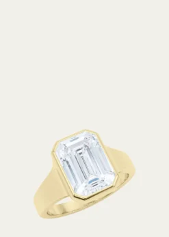 HauteCarat18K Emerald Cut Lab Grown Diamond Cigar Bezel Ring, 3.0tcw
