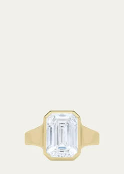 HauteCarat18K Emerald Cut Lab Grown Diamond Cigar Bezel Ring, 3.0tcw