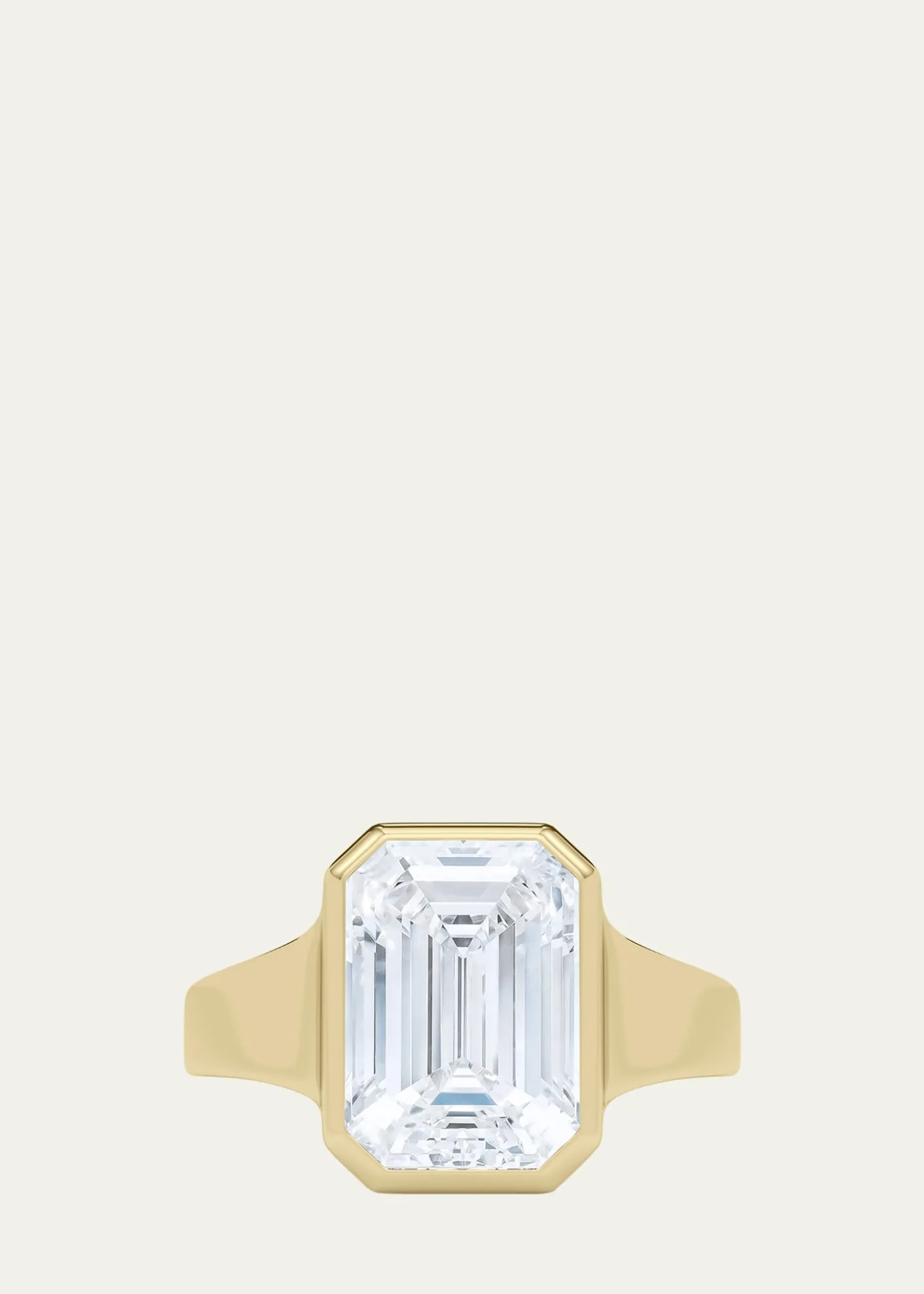 HauteCarat18K Emerald Cut Lab Grown Diamond Cigar Bezel Ring, 3.0tcw