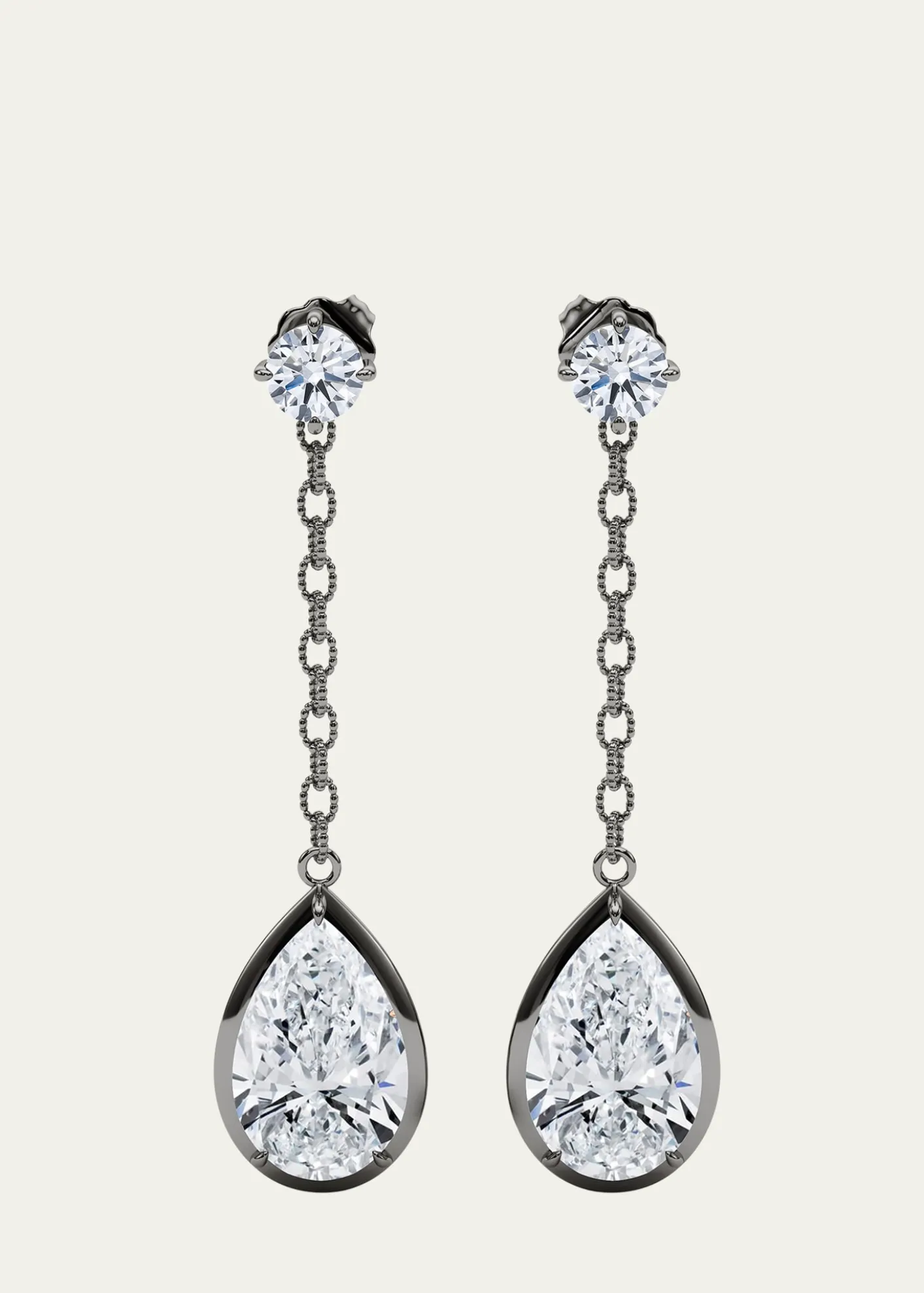 HauteCarat18K Link Chain Pear Lab Grown Diamond Drop Earrings
