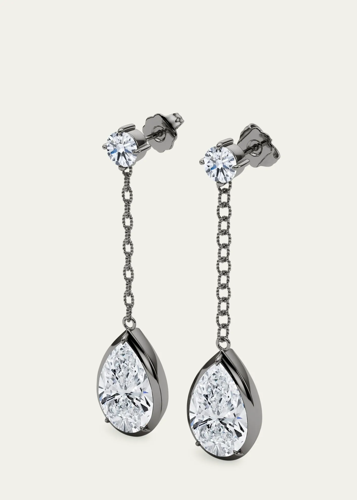 HauteCarat18K Link Chain Pear Lab Grown Diamond Drop Earrings