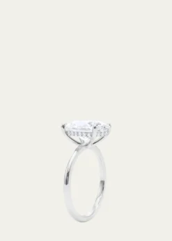 HauteCarat18K Oval Cut Hidden Halo Platinum Lab Grown Diamond Ring, 3.0tcw
