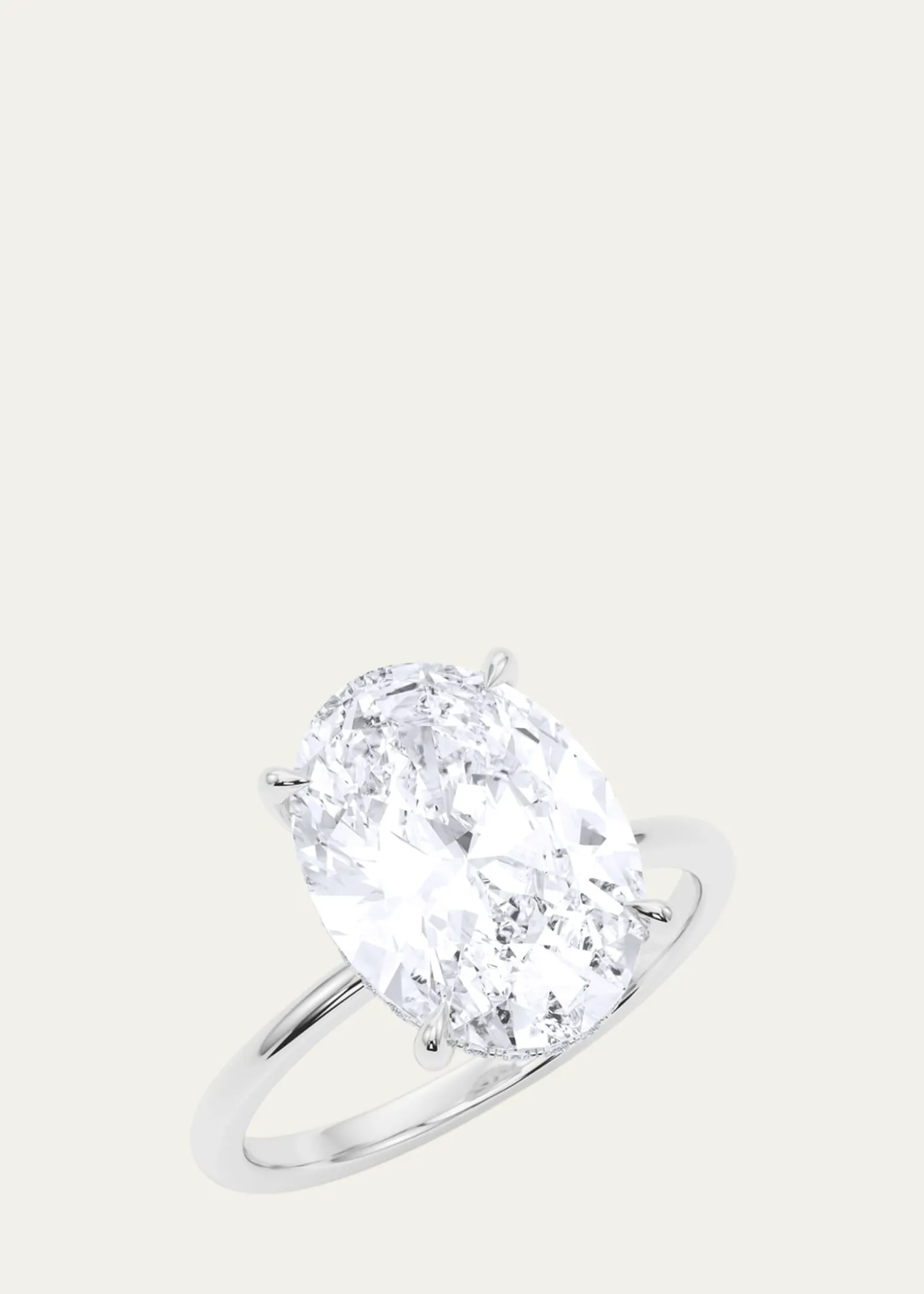 HauteCarat18K Oval Cut Hidden Halo Platinum Lab Grown Diamond Ring, 2.0tcw