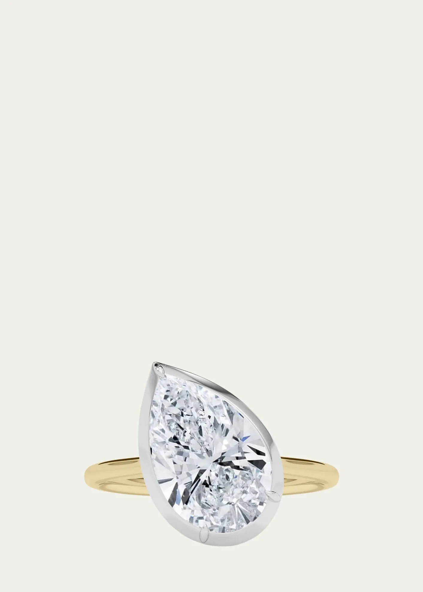 HauteCaratTwo Tone 18K Tilted Pear Lab Grown Diamond Ring, 2.0tcw