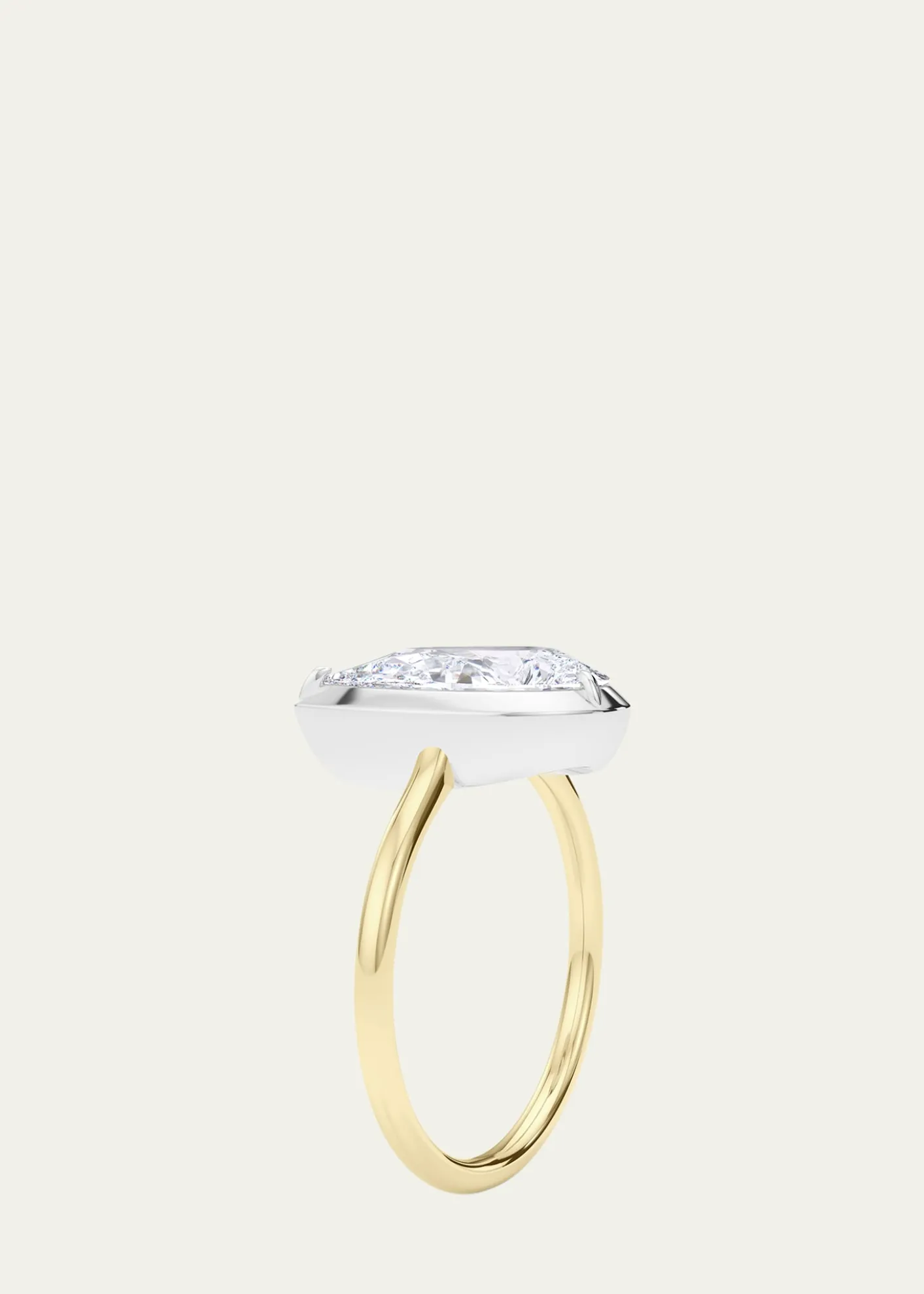 HauteCaratTwo Tone 18K Tilted Pear Lab Grown Diamond Ring, 3.0tcw
