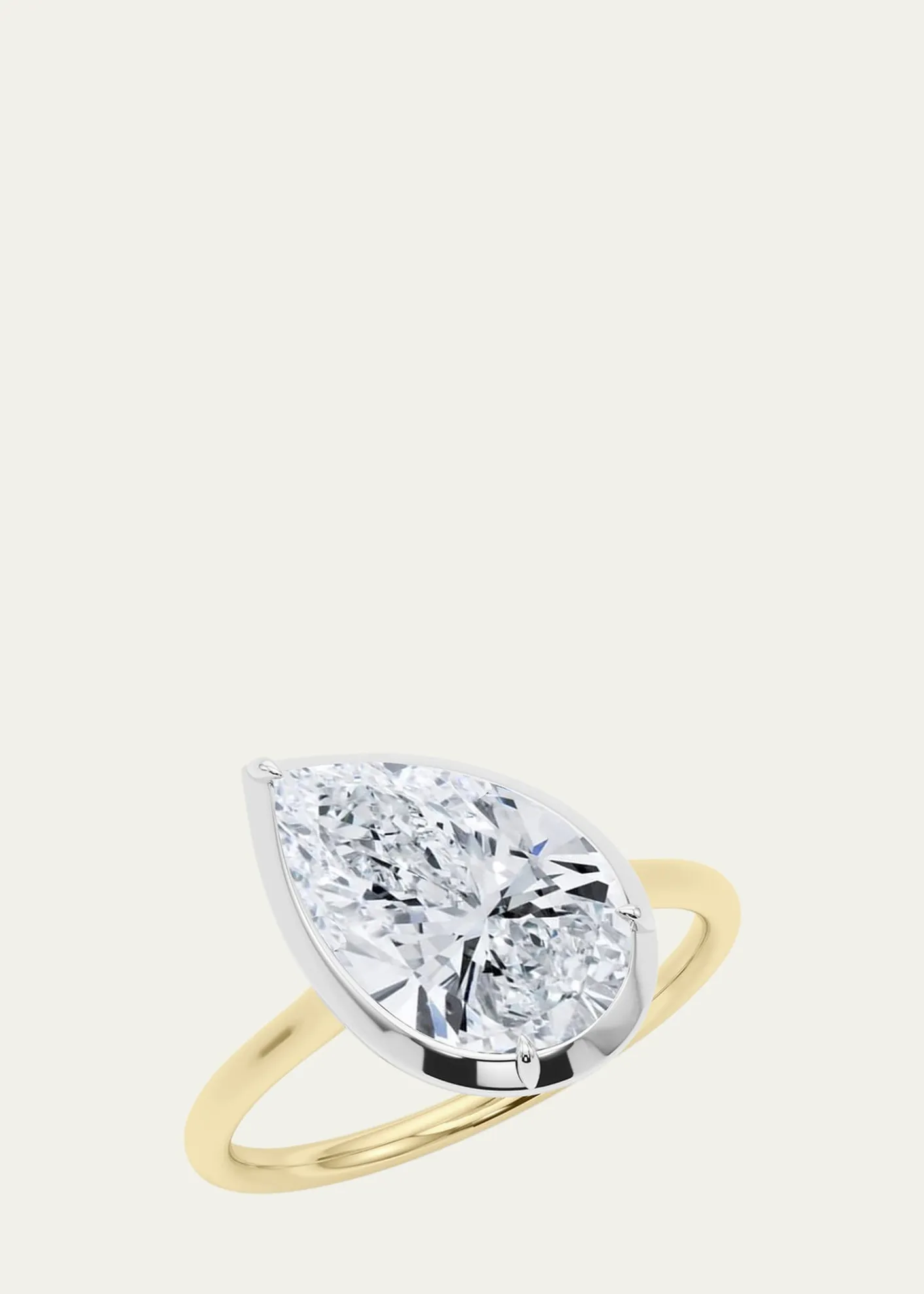 HauteCaratTwo Tone 18K Tilted Pear Lab Grown Diamond Ring, 3.0tcw