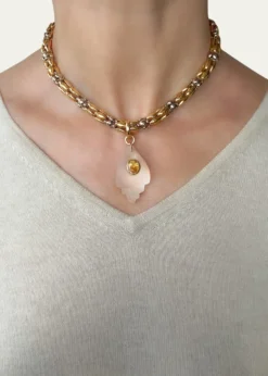Haute Victoire18K Rock Crystal Shell and Citrine Braided Necklace