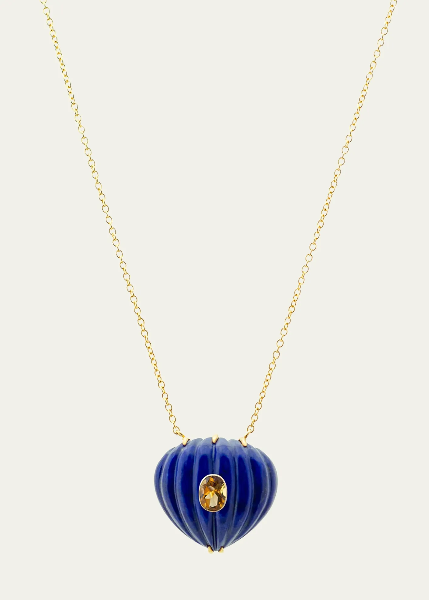 Haute VictoireLapis Lazuli and Citrine Carved Heart Necklace, 15"L
