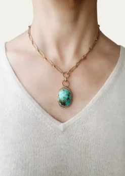 Haute VictoireOne Of A Kind Turquoise Cabochon Handmade Necklace, 16"L