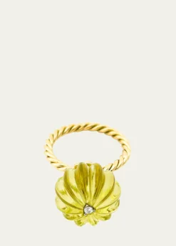 Haute VictoireSaturn Lime Citrine Diamond Ring, Size 6.5