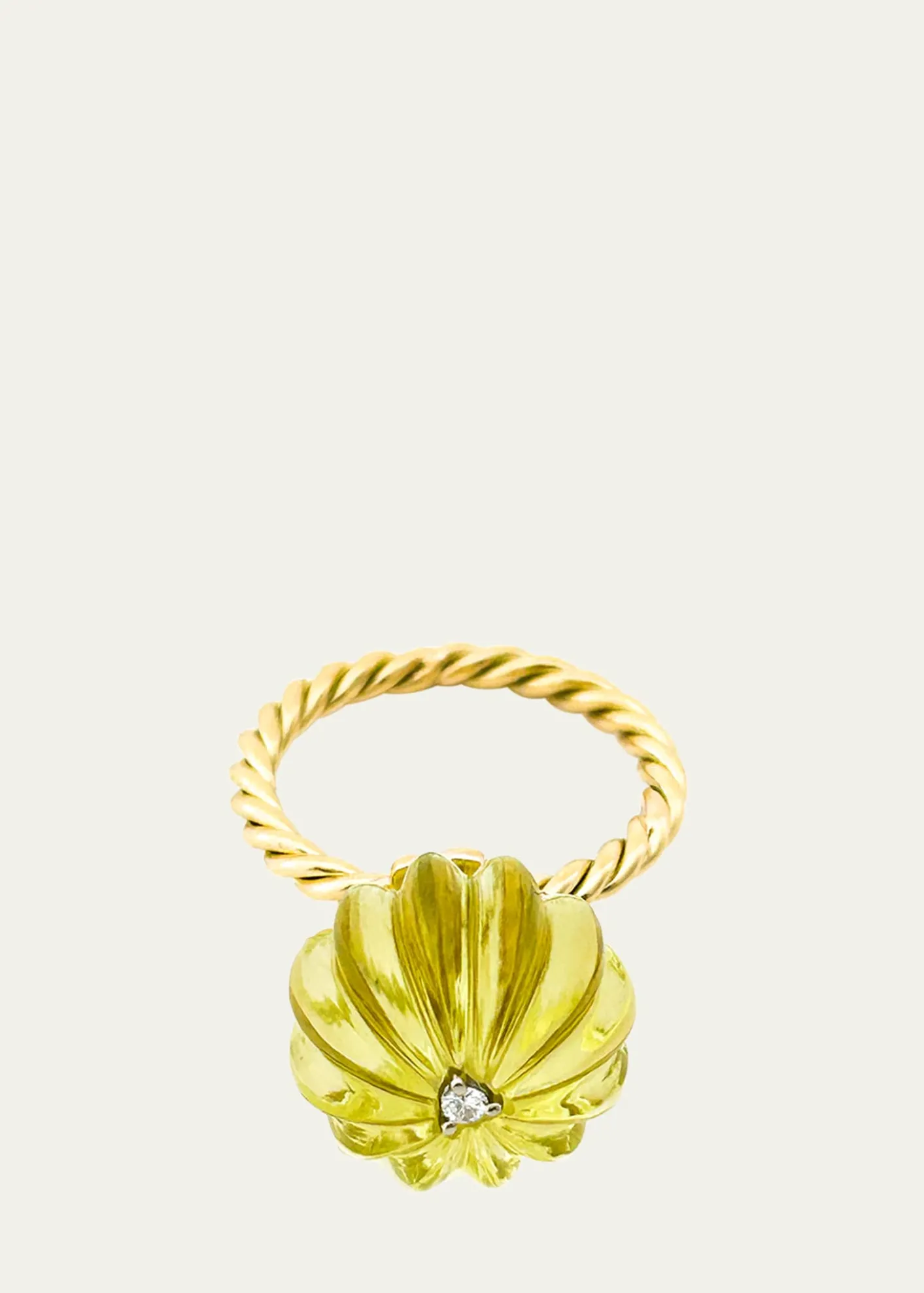 Haute VictoireSaturn Lime Citrine Diamond Ring, Size 6.5