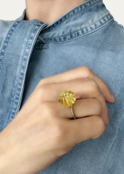 Haute VictoireSaturn Lime Citrine Diamond Ring, Size 6.5