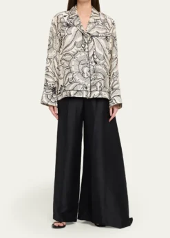 HeirlomeRickie Shantung Silk Asymmetric Wide-Leg Trousers