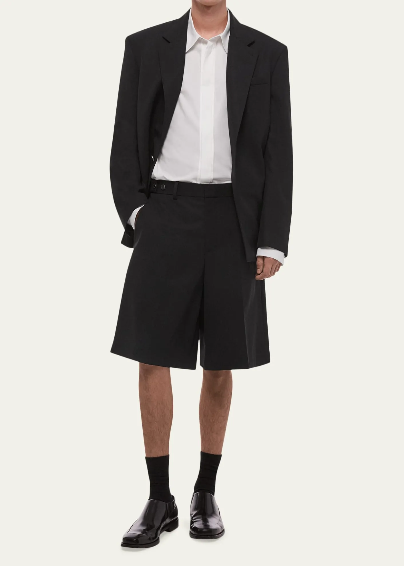 Helmut LangMen's HL001 Wool Waistband-Tab Shorts