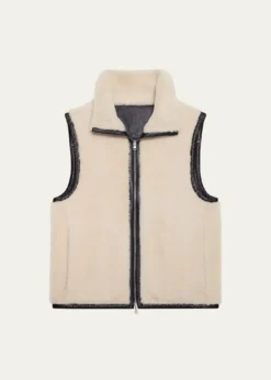 Helmut LangMen's Reversible Shearling Funnel Neck Full-Zip Vest