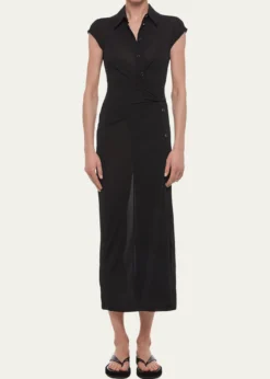 Helmut LangShort-Sleeve Twist Jersey Midi Dress