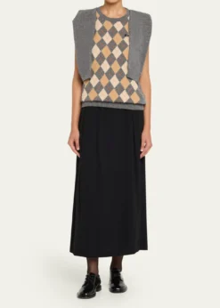 HODAKOVAArgyle Knitted Draped-Sleeve Sweater Vest