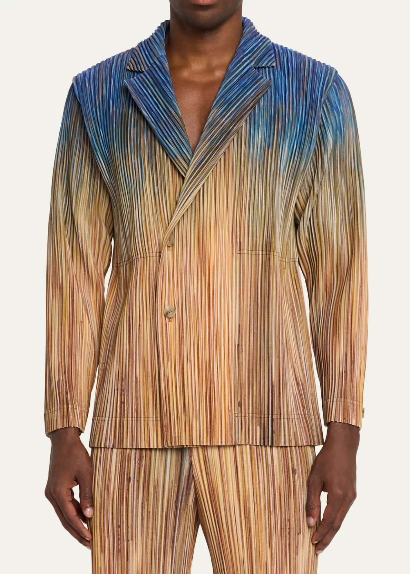 Homme Plisse Issey MiyakeMen's Paintbrush Agate-Print Pleated Single-Breasted Blazer