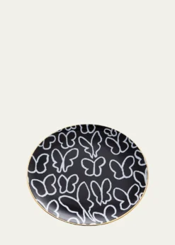 Hunt SlonemButterfly Dinner Plate with Gold Rim - Black